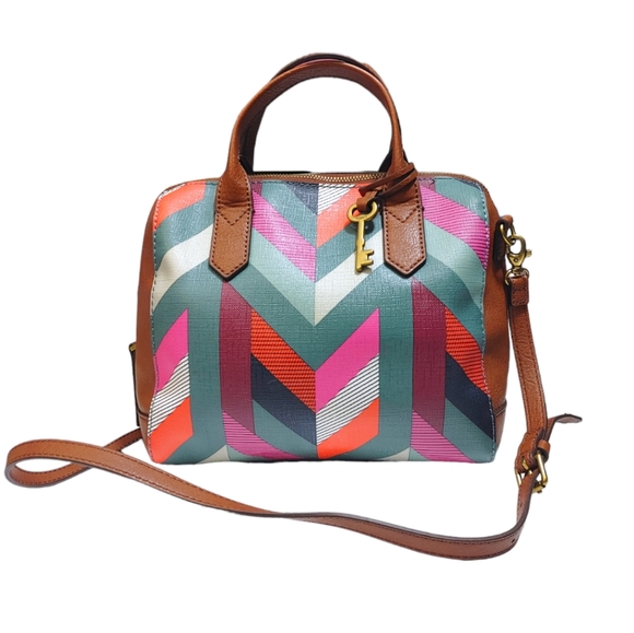 Fossil Handbags - Fossil Fiona Leather Colorful Chevron Crossbody Bag Purse Handbag